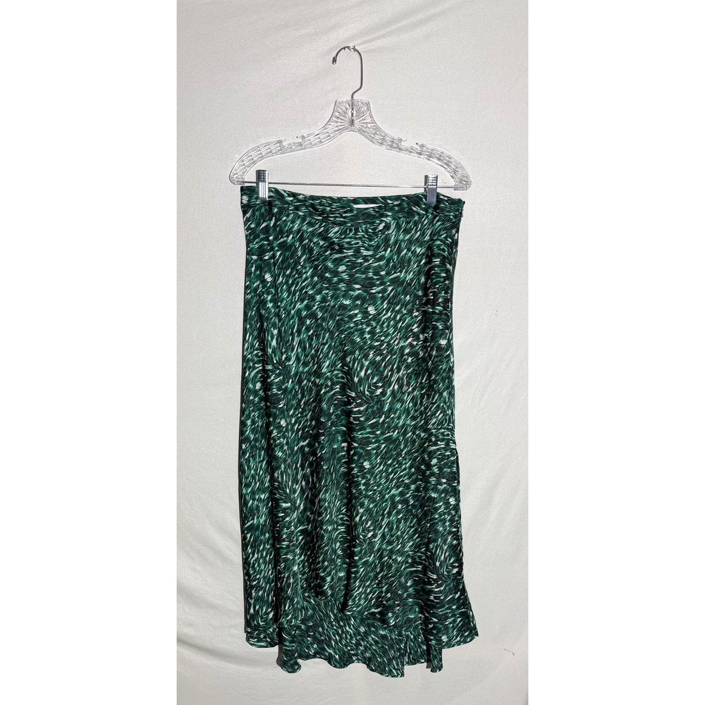 EUC Leith‎ Green Abstract Swirl Print Midi Skirt Side Slit Womens Large